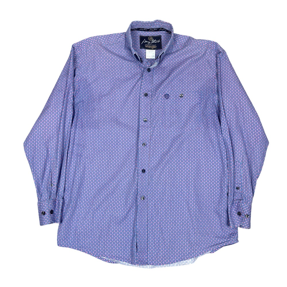 Wrangler George Straight Collection Men's Size Medium Blue Geometric Long Sleeve